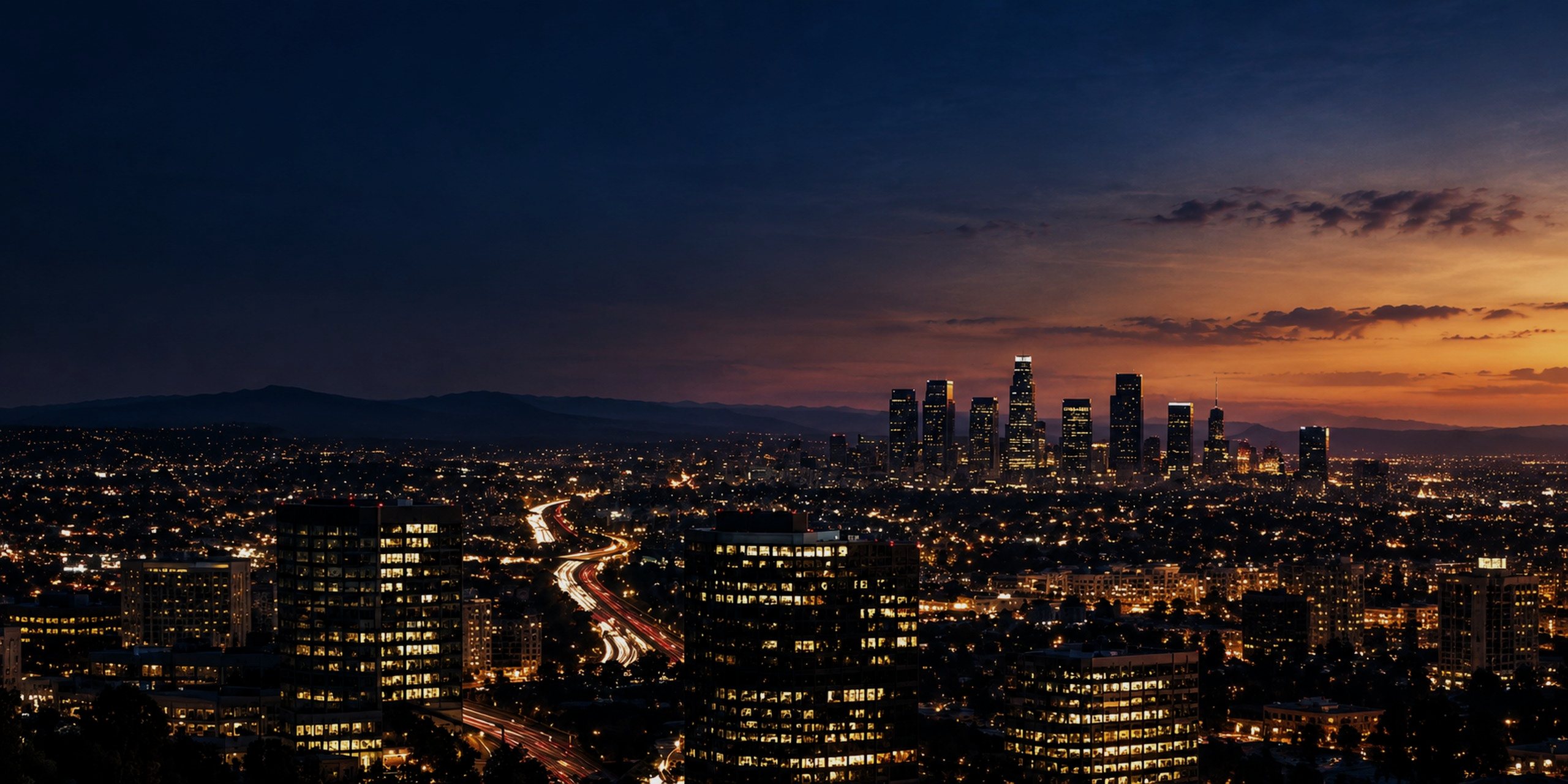 Downtown Los Angeles skyline at dusk